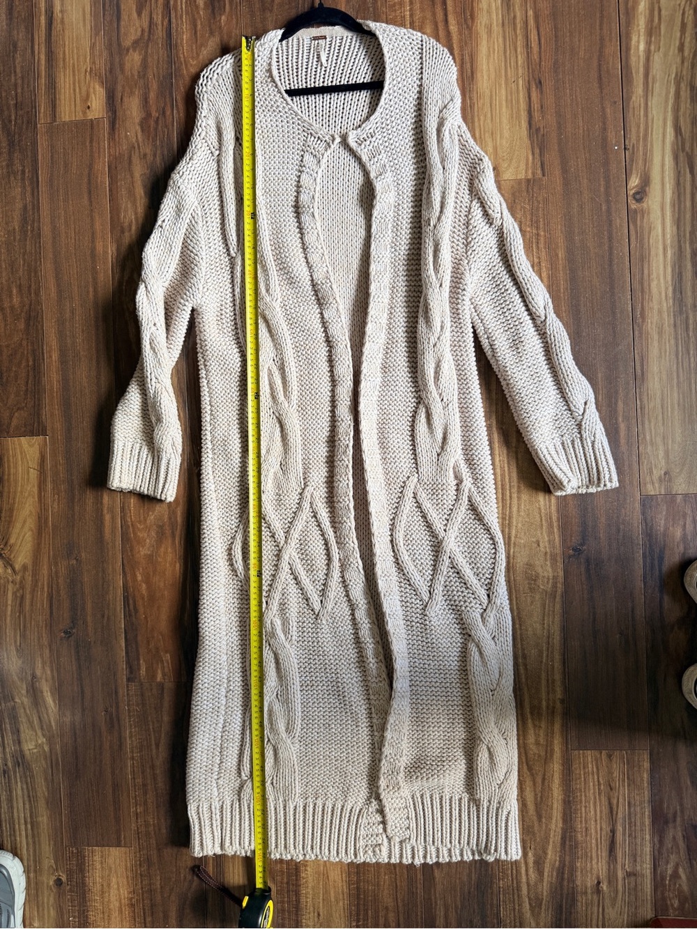 Free people beige midi open sweater cardigan kimono chunky cable knit sweater M